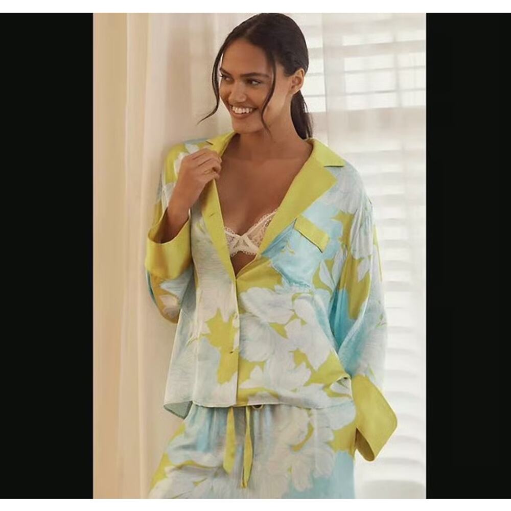 Anthropologie LyreBird Silky Pajama Shirt Size Medium